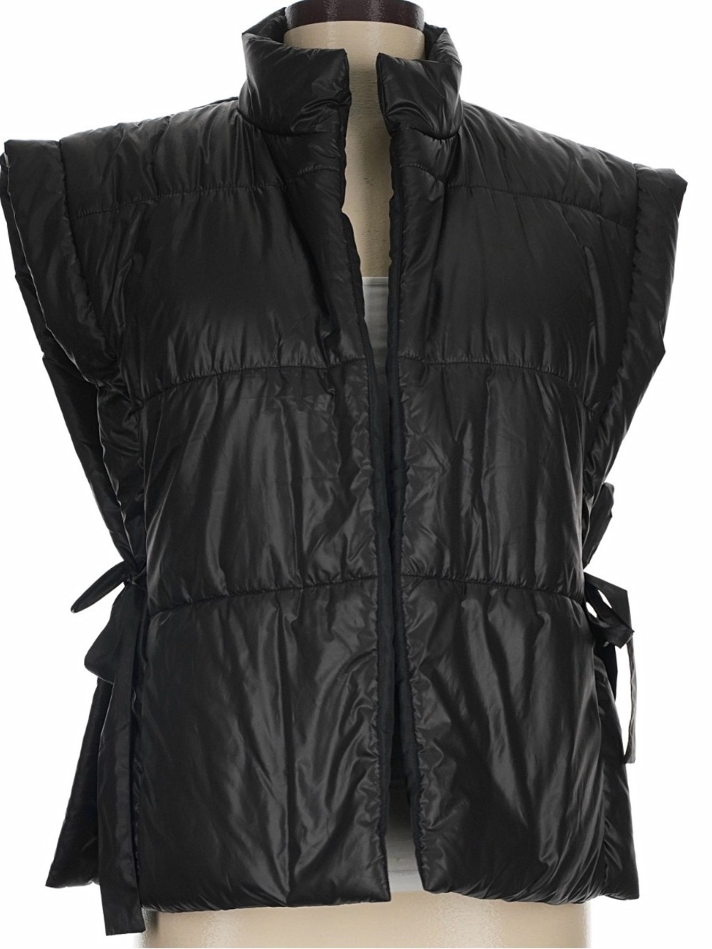 Pilcro Sleeveless Black Puffer Vest with Side Ties